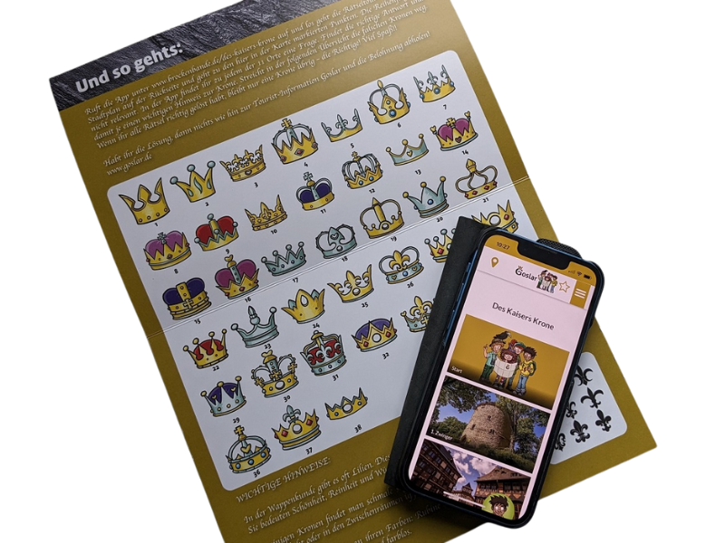 Brockenbande Rätseltour "Das Kaisers Krone" - Spielbogen und Smartphone